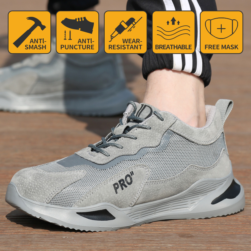 

Lightweight Safety Shoes Men Breathable Steel Toe Work Shoes Sneaker Anti-puncture Anti-smashing Work Sneakers, D035