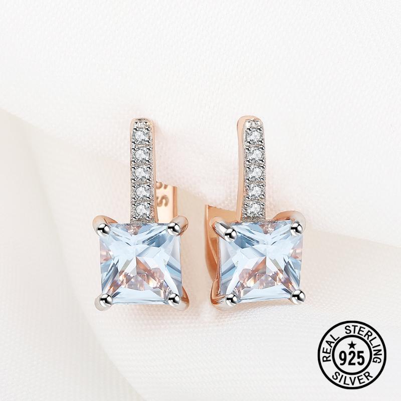 

Clip-on & Screw Back 925 Sterling Silver Gemstone Earrings Created Blue Topaz For Women Anniversary Gift Luxury Elegant Fine Jewelry Rose Go