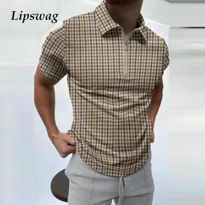 

Men' Polos Business Casual Men Short Sleeve Shirts Plaid Printed Fashion Loose Pullover Summer Mens Zipper Lapel Shirt StreetwearMen' Men, 01 khaki