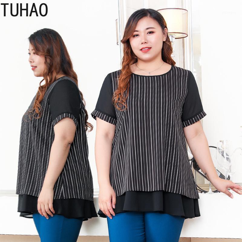 

Women's Blouses & Shirts TUHAO Vintage Elegant Chiffon Striped Blouse 10XL 8XL 6XL Plus Size Women Black Summer Tops Blusas Mujer MS06
