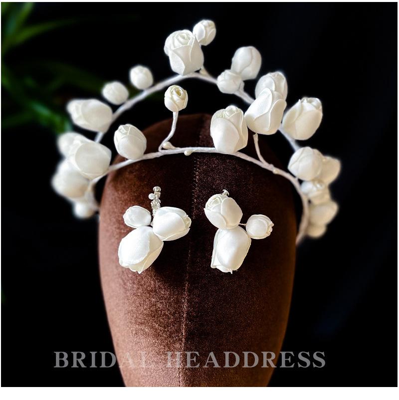 

Headpieces Bride Bud Stereo Crown Headdress Simple Atmosphere Hairband Set Retro Hair Accessories Wedding Stage AccessoriesHeadpieces