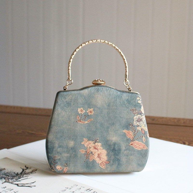 

Evening Bags For Women 2022 Retro Chinese Style Luxury Handbags Female Metal Hasp Chain Tote Bag Ladies Shoulder Crossbody, Pale green-chain