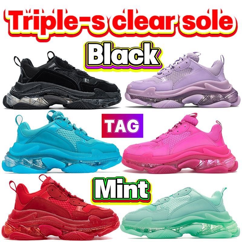 

Designer Mens Women Triple-s clear sole casual shoes Light pink Black rainbow sole Yellow Fluo Paris men Sneakers Grey purple Turquoise red Womans Trainers, Shoes box