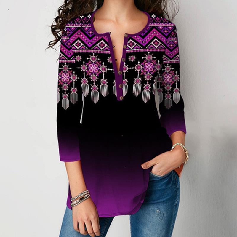 

Shirt Blouse Women Spring Summerprinting V-neck Sleeve Casual Female Fashion Tops Plus, Purple