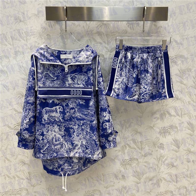 

Animal Print Hooded Jackets Shorts Sets For Women Fashion Tracksuits Designer Luxury Embroidery Outerwear, Blue