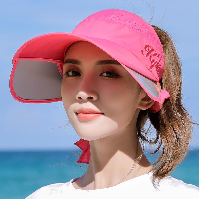 

Wide Brim Hats Summer Sun Hat Retractable Visor Caps Female Scalable Empty Top Baseball Cap UV Protection Beach Golf For WomenWide, Pink