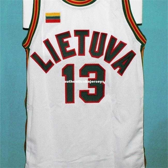 

Sjzl98 Sarunas Marciulionis #13 Lithuania Basketball jersey Lietuva New Sewn Any Mens Jerseys, White
