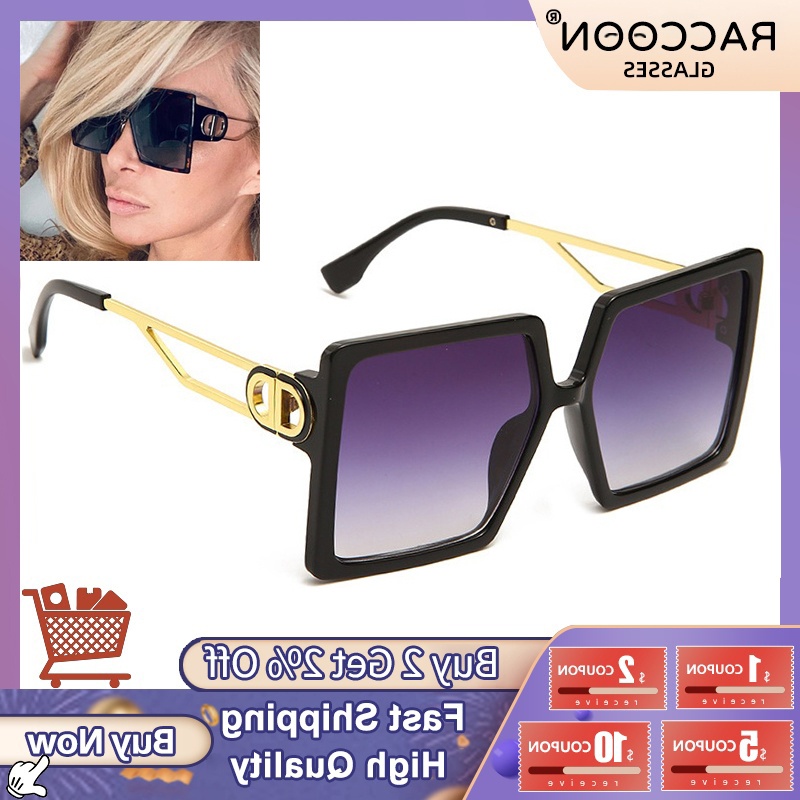 50% discount 2022 Women Oversized Metal Frame Letter d Shape Luxury Brand Sunglasses Vintage Popular Fashion High Quality Sun