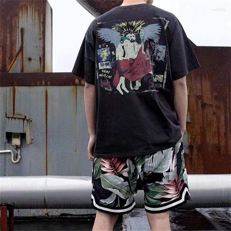 

Men's T-Shirts Vintage Saint Michael Oil Painting Retro High Street Men's And Women's Short Sleeve T-shirt Loose Hip HopMen's Just22, Black