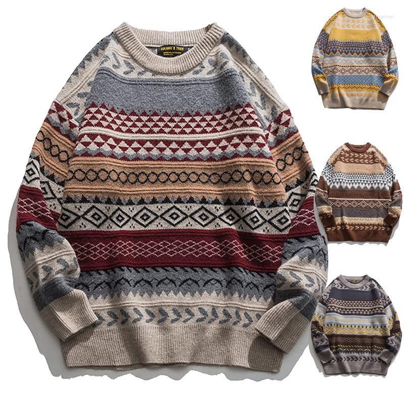 

Men's Sweaters Vintage Clothes Autumn Winter Casual Loose Knitted Striped Pullover Men Long Sleeve Oversized Printing SweaterMen's Olga22, Gray