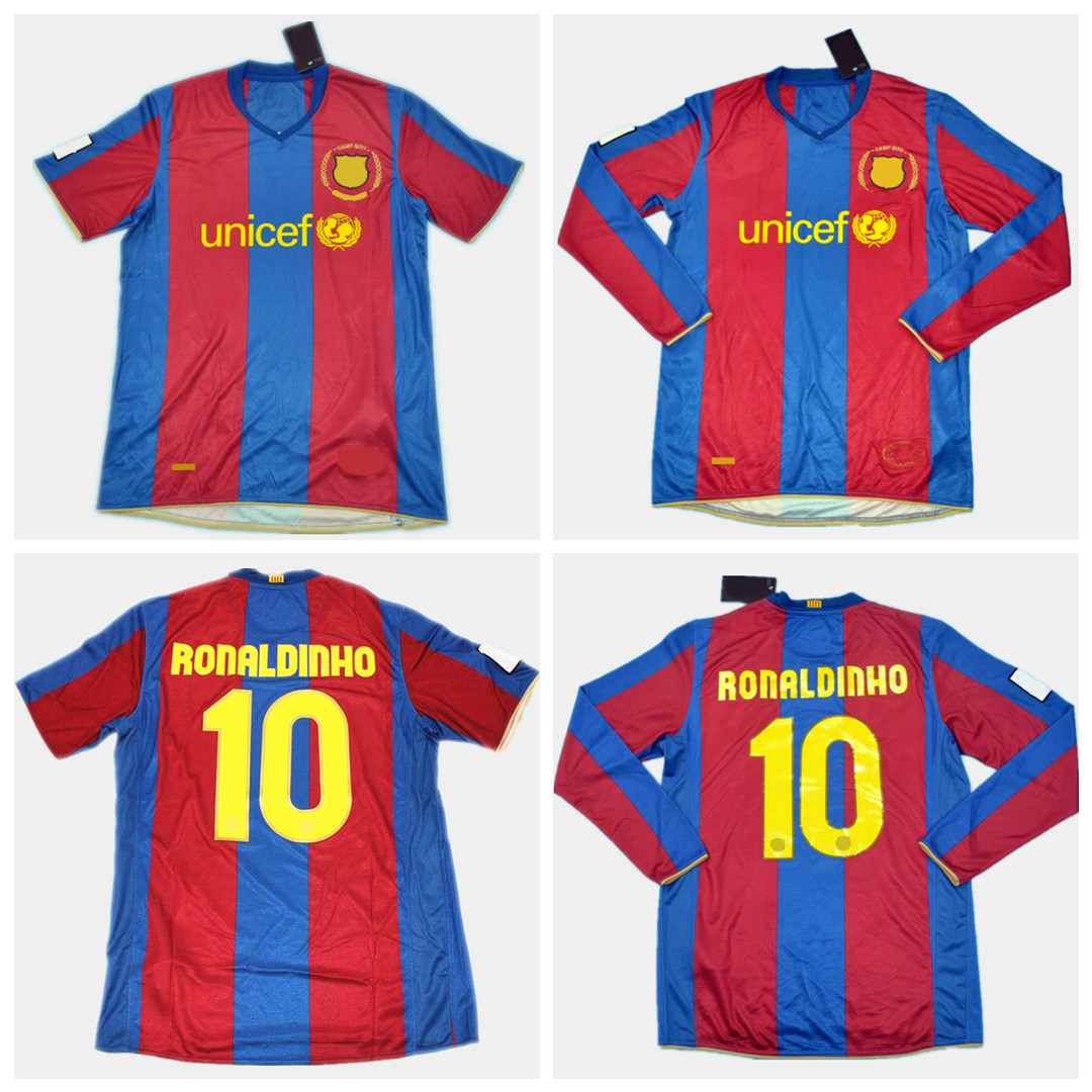 

07 08 BCN SOCCER JERSEYS maillot classic vintage camisetas football shirts Uniforms UCL FINAL men home away Maquez Puyol Abidal Ronaldinho Xavi DECO Henry BOJAN, 07-08 home league