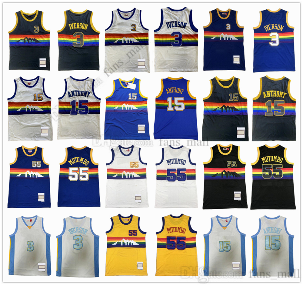 

Mitchell and Ness Basketball 2006-07 Allen 3 Iverson Jerseys Retro Stitched 55 Dikembe 15 Carmelo Mutombo Anthony Mens Jersey 2003-04 Blue Black White 1991-92 Yellow, As picture (with team logo)