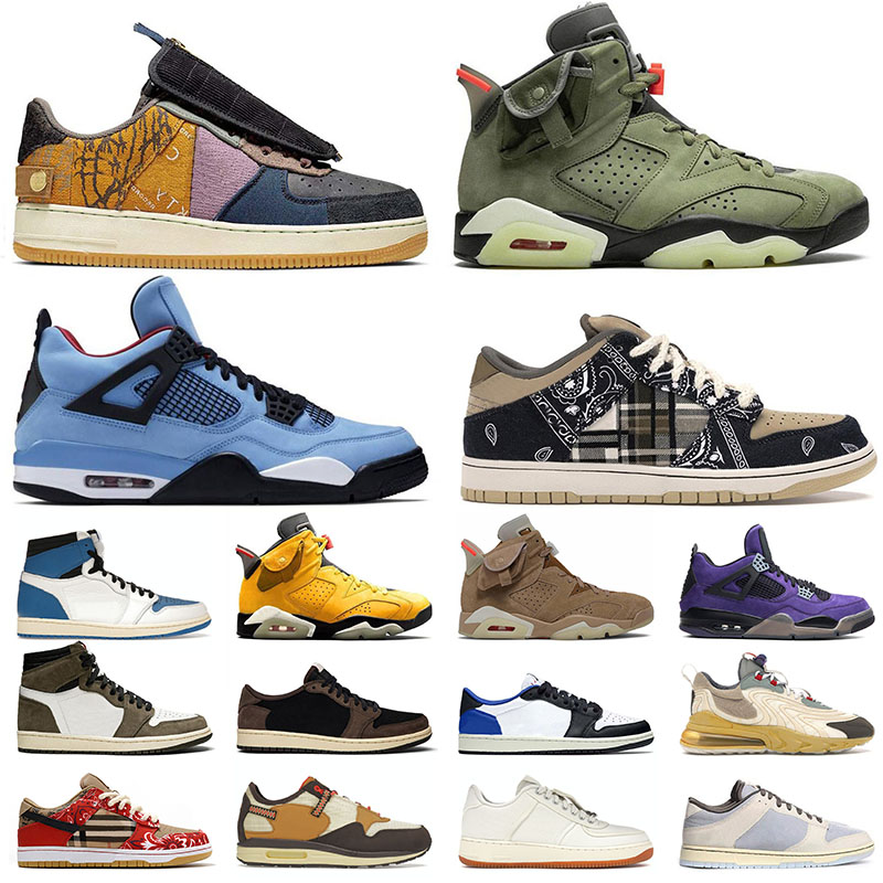 

Jumpman Travis Scotts 1 Cactus Jack 4 Mens Womens Bassketball Shoes High British Khaki 6 Mocha Low Fragment Purple Designer Sports Sneakers, 36-45 cactus jack