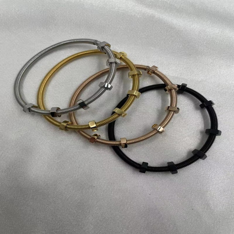 

Fashion Men Women Size Choice Stainless Steel Screw Bracelet Bangle for Cartir Catier Hand Making Wrist Cuff with Luxury Red Bag