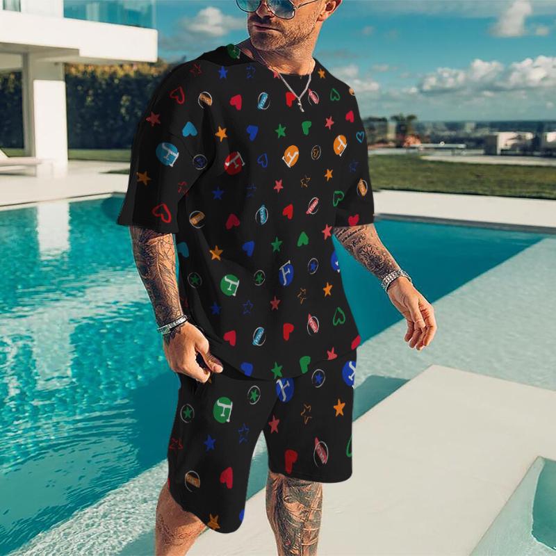 Men's Tracksuits Summer Sports Suit Set Men 2Pieces T-shirt Short Fashion Print Big Size Comfortable Male ClothesMen's Men'sMen�