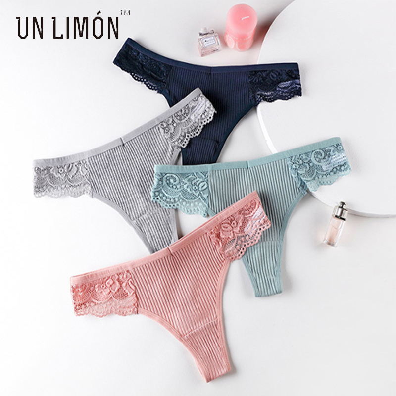 

UNLIMON Women Cotton Panties Ribbing Lace Seamless Low Waist Sports Thongs Underwear, Clear