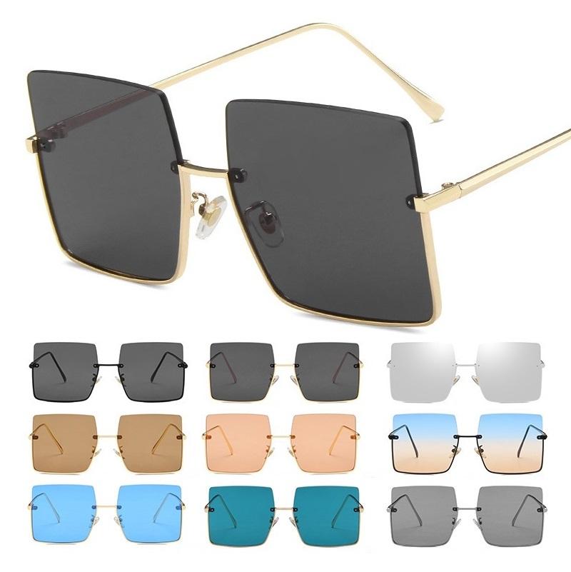 

Sunglasses Oversized Trendy Women INS Fashion Square Shades Half Frame Tinted UV Protection Sunnies Stylish Ladies Eyewear