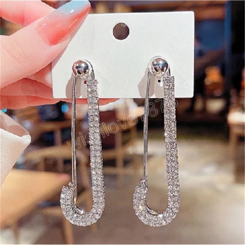 Boucles d'oreilles épingle de sûreté en cristal Zircon, boucles d'oreilles en pierre pour femmes, pendantes en métal, bijoux cadeaux de fête