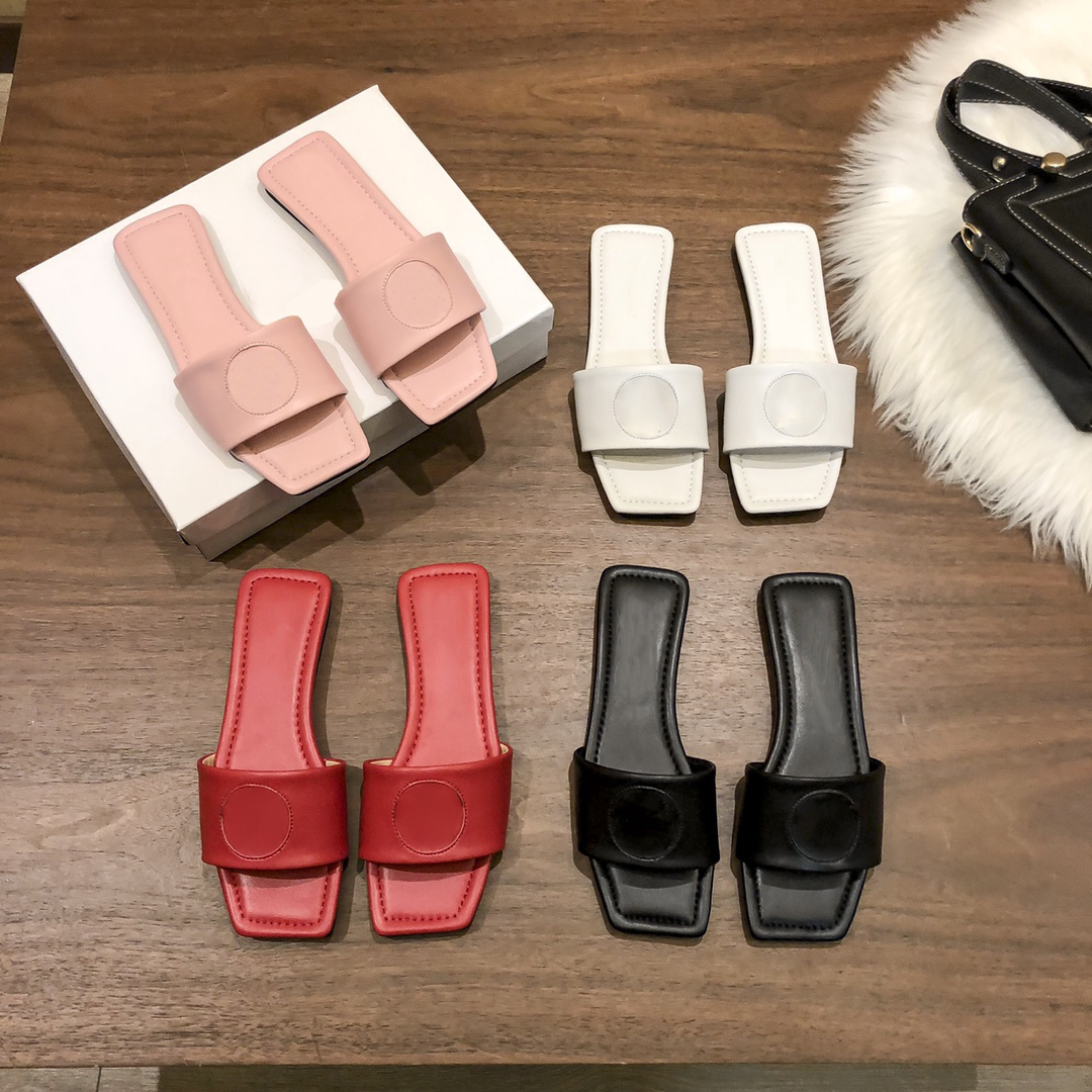 

With box La Plaque Flat Sandals Designer slippers square toe women Slides Yellow white black Printed pink red fashion shoes outdoor Indoor womens sandal sneakers, Double box