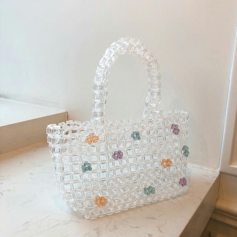 

Evening Bags Spring And Summer 2022 Handmade Crystal Small Square Pearl Hollow Woven Bag Net Red Flower Handbag FemaleEvening, As picture