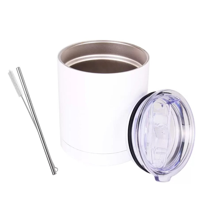 

10oz Sublimation Lowball Cup Travel Mug Straight Tumbler 18/8 Stainless Steel Double Wall Vacuum Therm Drinkware with Lid Straw T0329, As picture