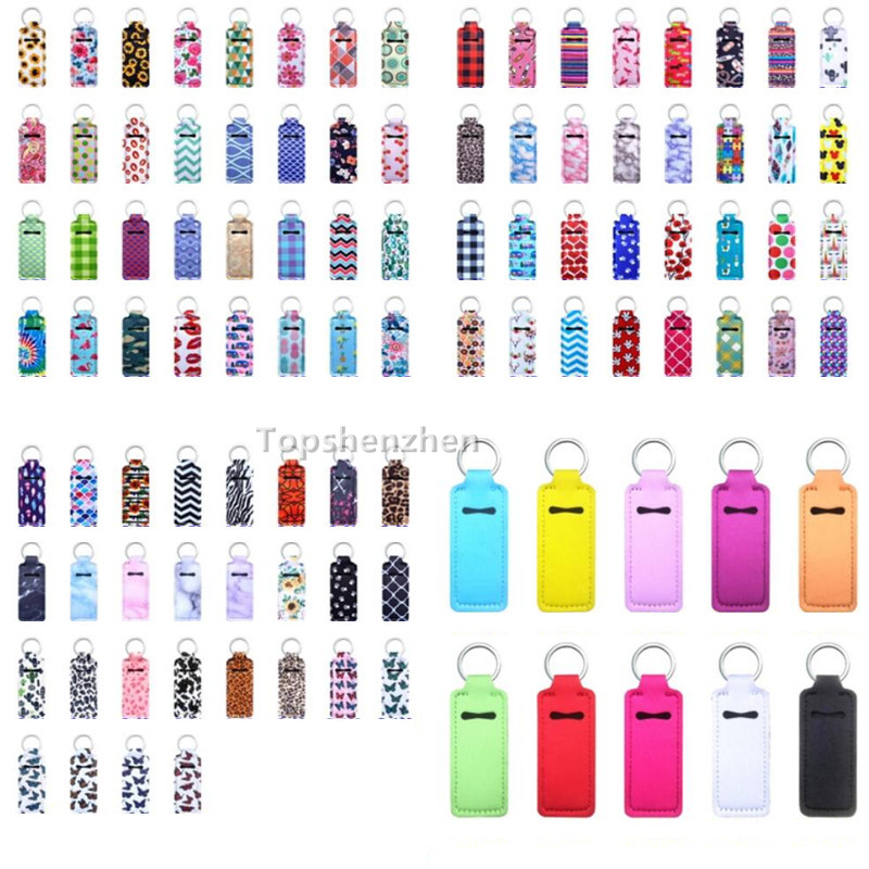 

116 Design Color Cute Favor Neoprene Lipstick Holder Keychain Lip Balm Chapstick Holders Cleeves Pouch Lanyard Keychain With Metal Keyring Clips Ring