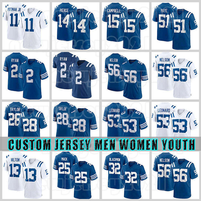 

28 Jonathan Taylor 2 Matt Ryan 53 Darius Leonard Football Jerseys Quenton Nelson Michael Pittman Jr Colts Stephon Gilmore Kenny Moore II Indianapolis Alec Pierce, Custom men (x m)