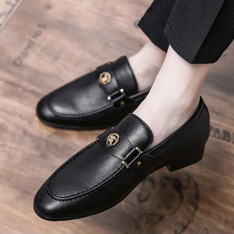 British Small Leather Shoes Men PU Leather Low-heeled Solid Color Classic European and American Metal Buckle Comfortable Breathable Non-slip Wear