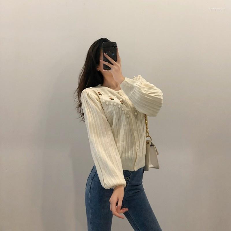 

Women's Knits & Tees Style Japan Casual Cardigan Sweater Women O-Neck Lantern Sleeve Embroidery Sweet Knitting Jacket Autumn Vintage Perf22, As picture