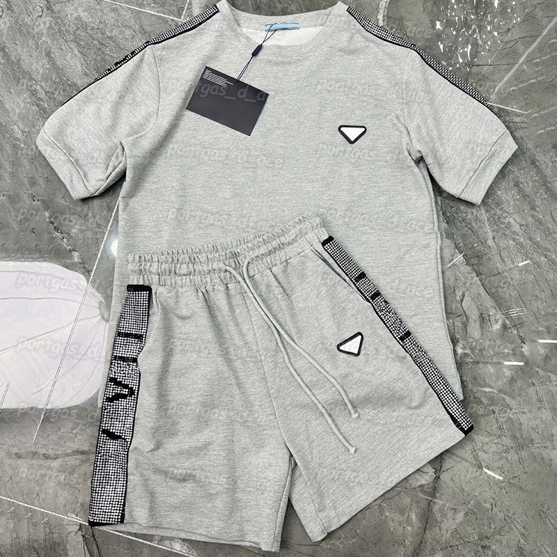 

Womens T Shirts Shorts Rhinestone Letters Casual Comfortable Tops Elastic Waist Design Shorts, Gray with label *