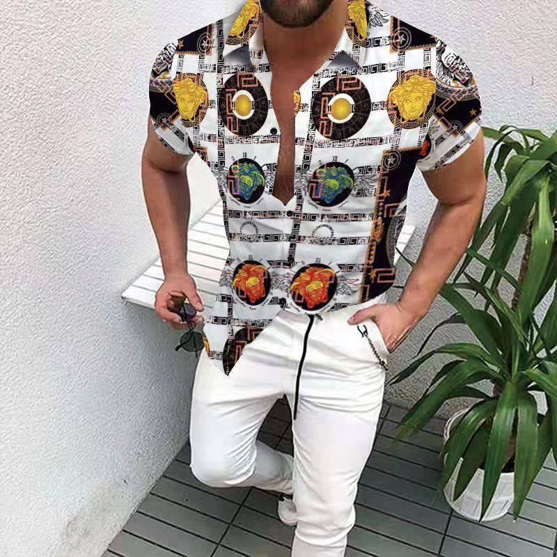 Mode Hommes Designer Imprimer Chemise d'affaires Été Hip Hop Qualité Manches courtes Hawaii Casual Bouton Chemises pour hommes classique Marque C