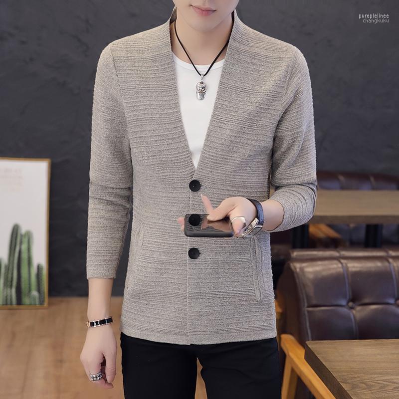 

High Quality Men's Sweatercoat Fashion Kpop Style Streetwear Striped Cardigan Men Sweaters Casual Harajuku Sweater Mens, Black