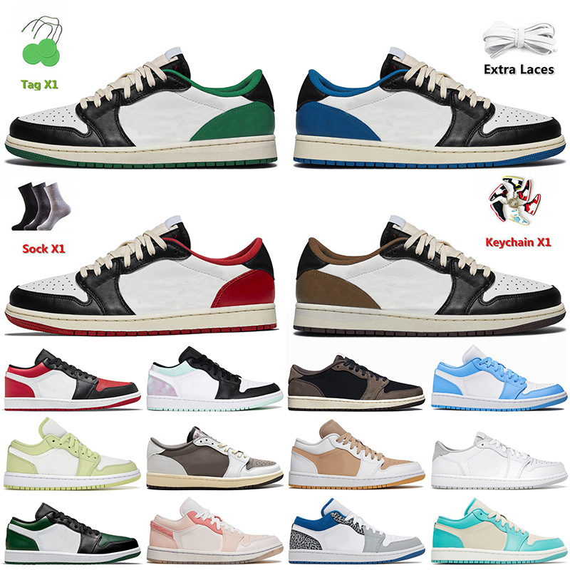 Fragment Green Dark Mocha Jumpman 1 Low Women Mens Basketball Shoes 2022 Bred Toe Tie Dye Retro Sports Sneakers UNC Mighty True Blue Paris 1s Low