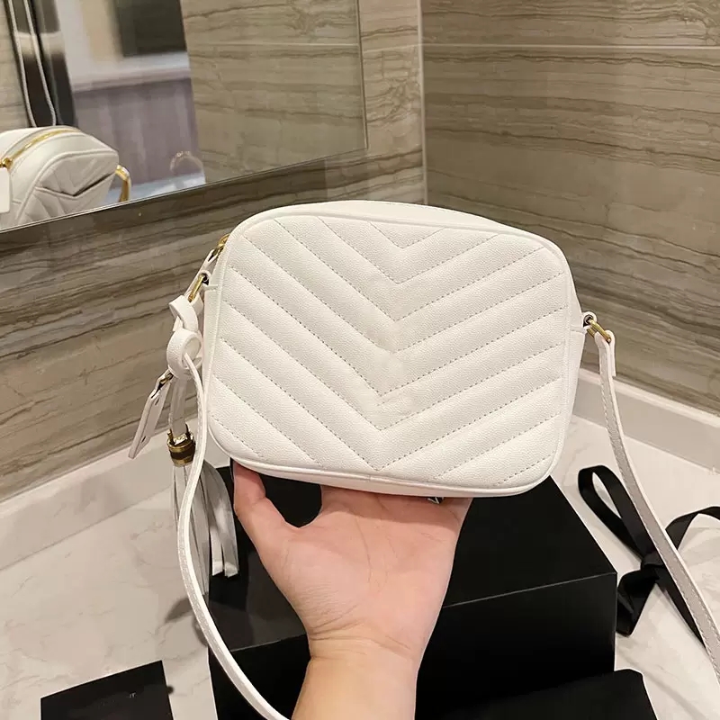 

Crossbody Bag Women Handbags Zipper Purse Soft Genuine Leather Fashion metal Letter Camera Shoulder Bags Wave Pattern Tassel Pendant High Quality Hardware