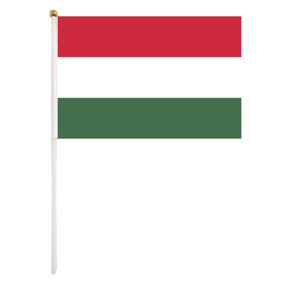 

Hungary Flag Hungarian Hand Waving Flags 14x21 cm Polyester Country Banner With Plastic Flagpoles For Parades Sports Events Festival Celebrations