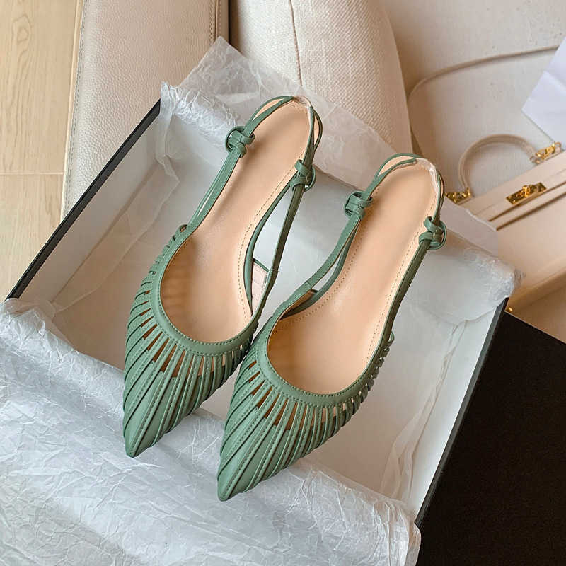 TopSelling summer Baotou sandals white pointed head hollowed single High heel shoes summer Classic luxury women's pointed toe casual shoe