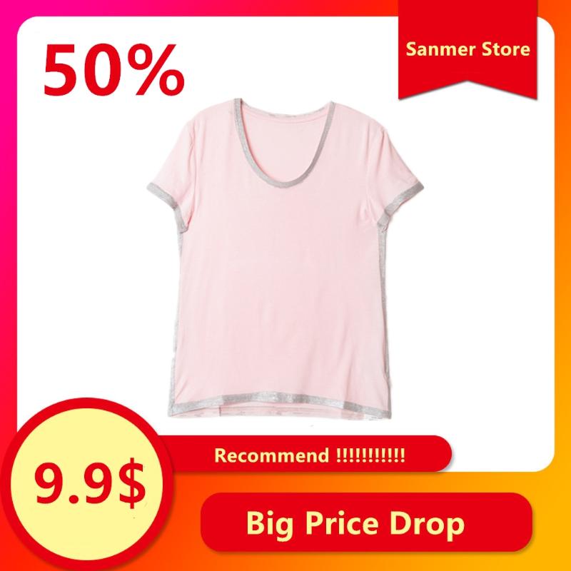 

Women' T-Shirt Spring Summer Women Short-Sleeved Simple V-Neck Ladies Bronzing Silver Edge Trim Casual Pullover Tee Top Fashion, Black painted silver