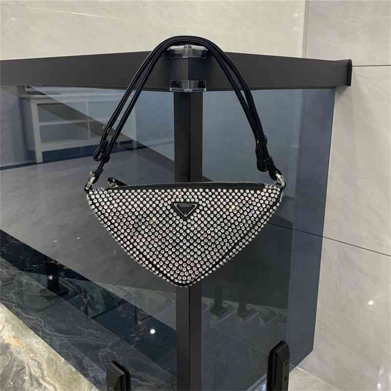 

Purse 2022 new family triangle bag women's flash Diamond sling one Shoulder Messenger Bag versatile handbag women's bag OutletLXRA, Black