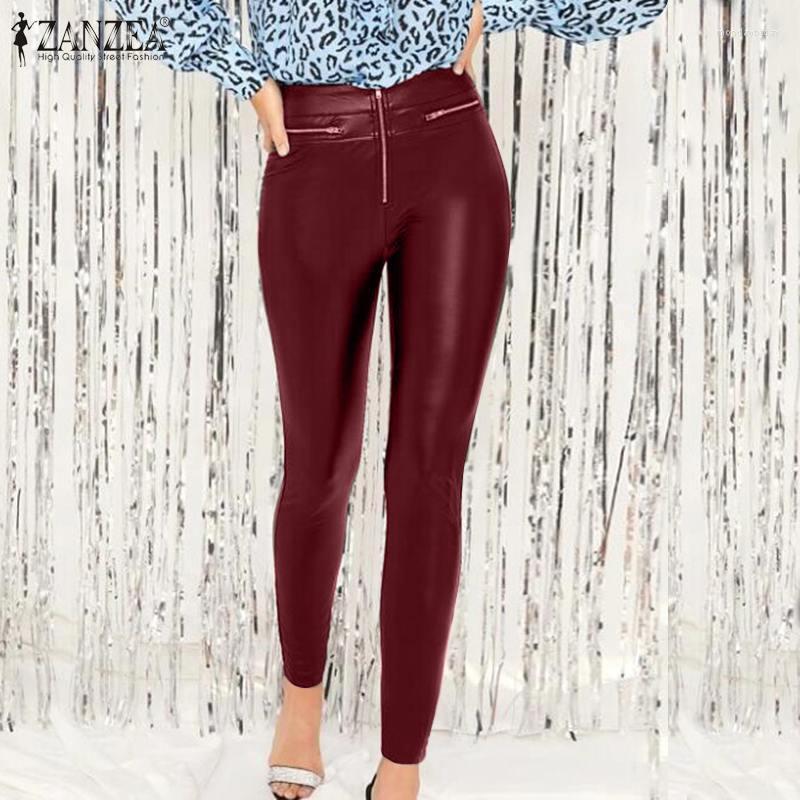 

Women' Pants & Capris Stylish PU Leather Pencil Trousers 2022 Spring Casual Front Zipper Pantalon Female Solid Turnip Plus Size, Black