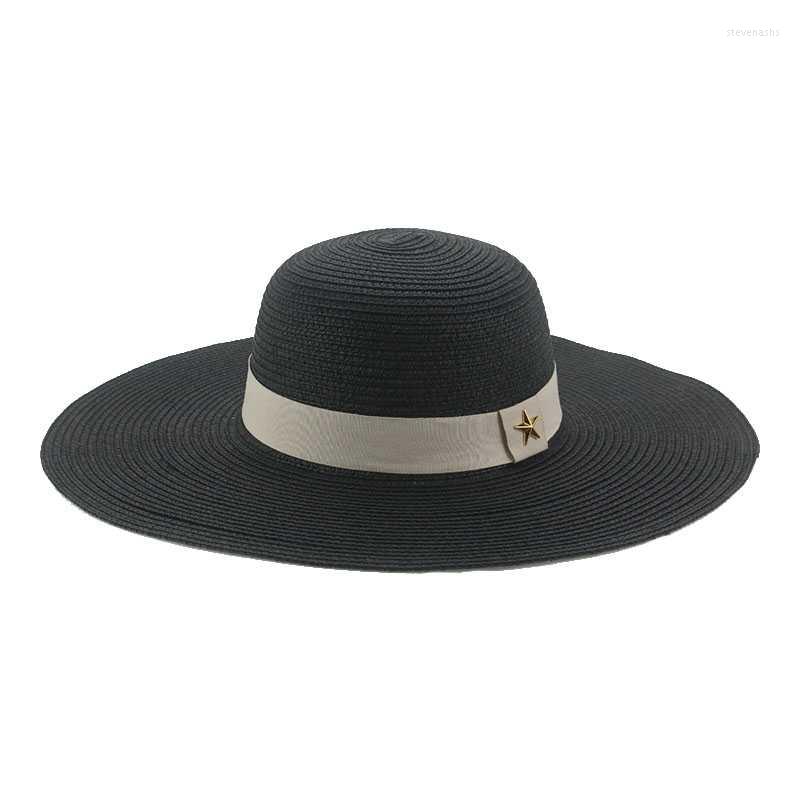 

Wide Brim Hats Beach Hat Bucket For Women Big Dome Round Top 11cm Female Solid Black White Luxury Sun Gorras Casquette FemmeWide