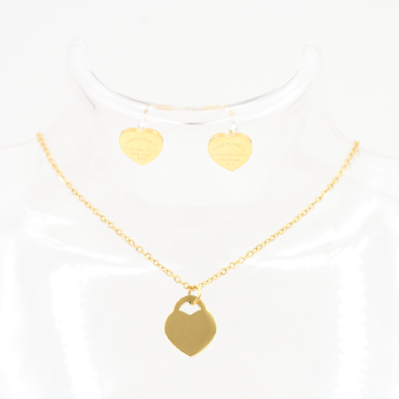 Design Women Earrings & Necklace Stainless Steel Silver Gold Rose gold Colors Sets Heart Love Necklaces Pendant Trendy Jewelry-image-785802099