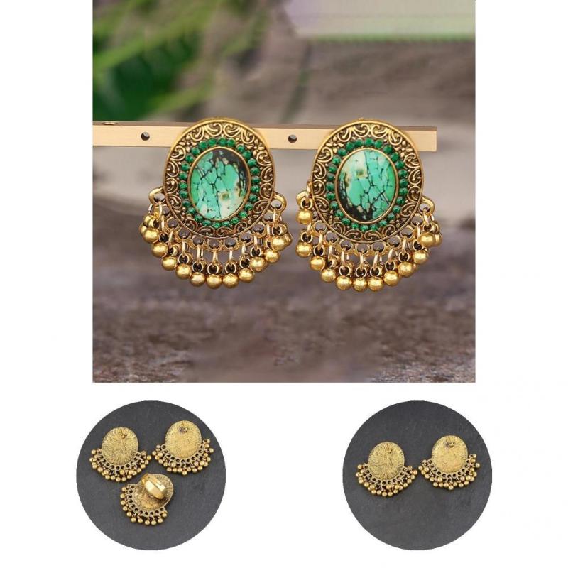 

Earrings & Necklace 2Pcs/Set Finger Ring Smooth Dangle Sturdy Women Classic Green Vintage For PartyEarrings, As pic