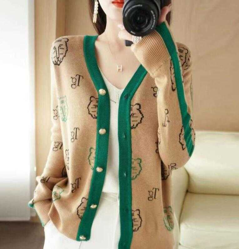 

NEW Women Sweaters Winter BEE Print GGity Cardigan with Buttons Oversize Jacket Loose Green Knitted Coat, 01