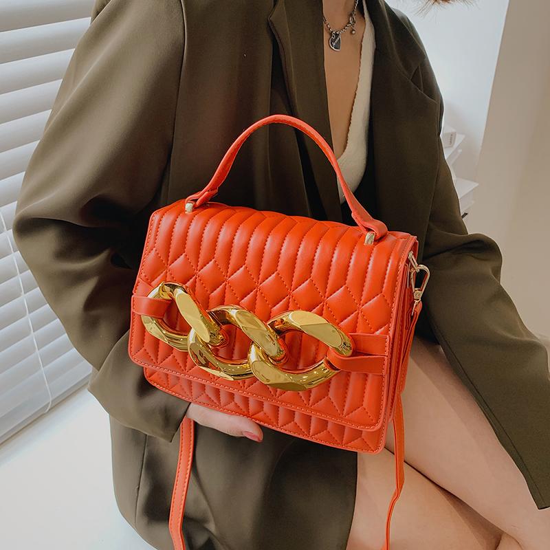 

Evening Bags Embroidery Thick Chain Women's Designer Luxury Handbag 2022 Fashion High Quality PU Leather Women Handbags Shoulder Bag, Black