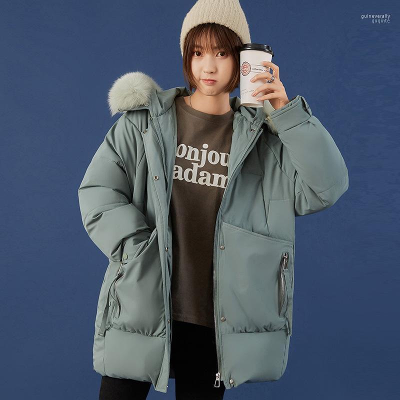 

Women's Down & Parkas Aibeautyer Winter Solid Cotton Padded Coat Lady Large Fur Collar Hooded Women Warm Thickness Outwear Guin22, Gray