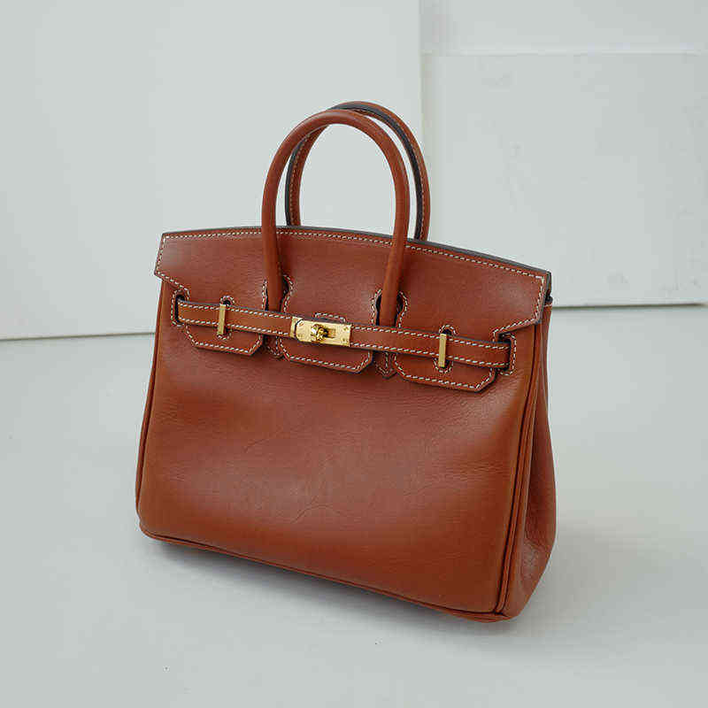 

30 35cm Saddle leather inner seam 25cm platinum bag medieval high-grade leather leisure commuter small handbag, Vintage brown smooth saddle leather /
