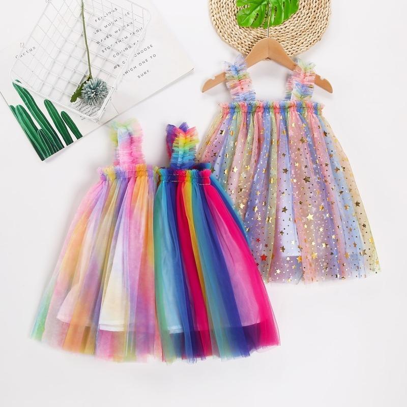 

Girl's Dresses Girls Fashion Suspender Tutu Dress Baby Kids Children Princess Colorful Mesh Kawaii Girl Party 2-6Years