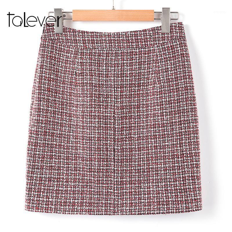 

Skirts Women Autumn Casual Tweed Plaid Pencil Skirt Female Winter High Waist Sexy Bodycon Warm Women' Short Party Talever, As picture