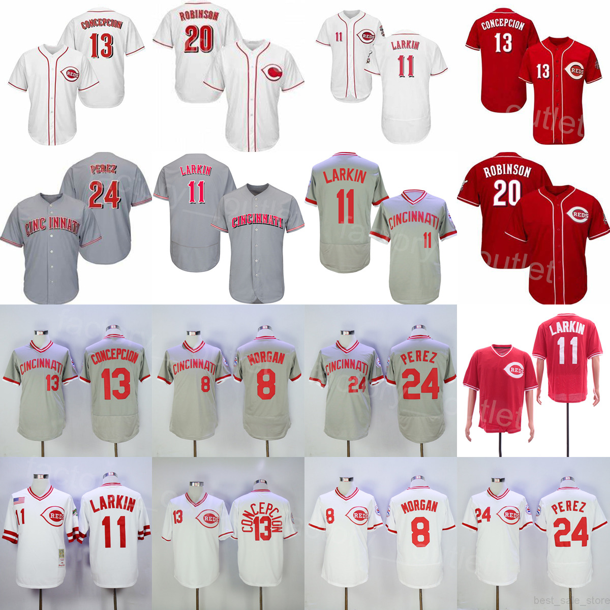 

Vintage 1976 1990 Baseball Retro 20 Frank Robinson Jersey 1969 Throwback 11 Barry Larkin 8 Joe Morgan 24 Tony Perez 13 Dave Concepcion Red White Black Grey Stitched