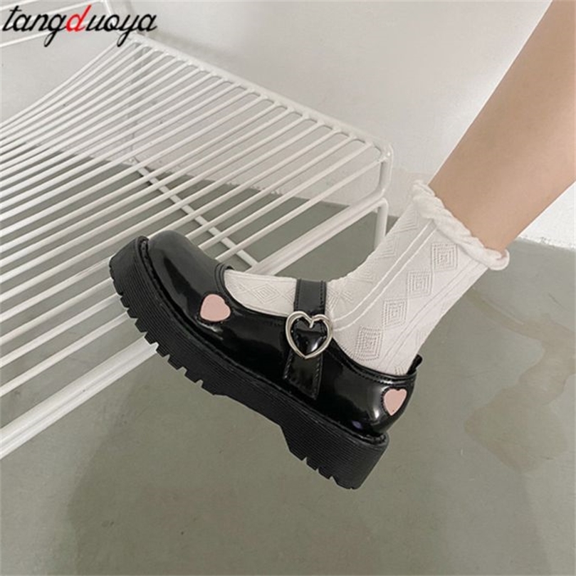 

Sepatu Mary Jane untuk Wanita Tali Pergelangan Kaki Platform Chunky Musim Semi Lolita Sol Tebal Harajuku 220614, Black matte